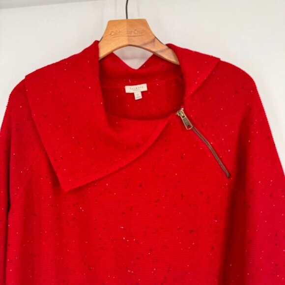 Talbots Plus Red speckled Sweater Womens size1X Cotton Blend zip collar - Picture 7 of 12